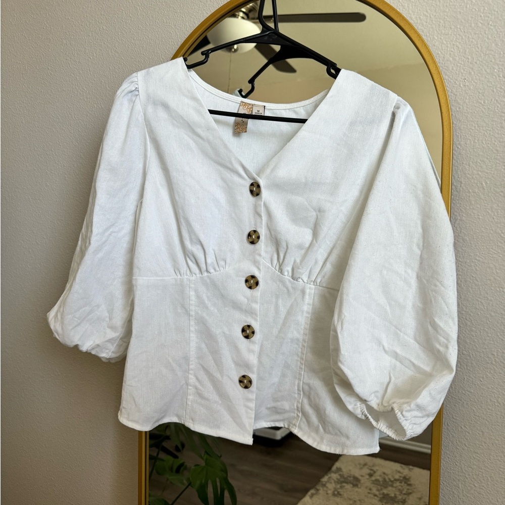 Misia White Linen Top Size M